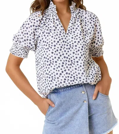 Doe & Rae Dot Print Short Sleeve Blouse In Blue