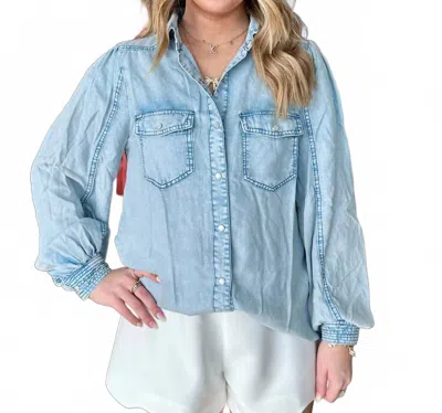 Doe & Rae Double Bust Pockets Shirt In Blue