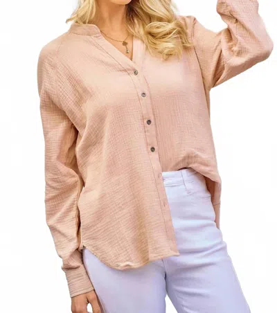 Doe & Rae Double Gauze Cut Edge Long Sleeve Shirt In Light Pink