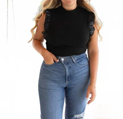 Doe & Rae Edgy Ruffles Faux Leather Tank Top In Black