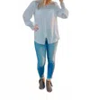 Doe & Rae Embroidered Button Blouse In White In Blue