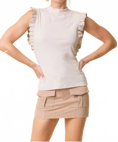 Doe & Rae Faux Leather Ruffle Tank Top In Beige In White