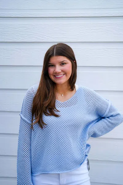 Doe & Rae Fishnet Sweater In Powder Blue