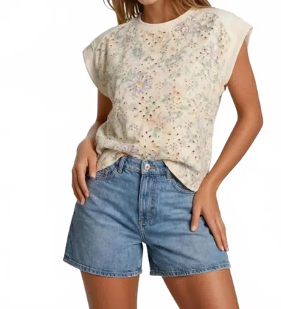 Doe & Rae Floral Embroidery Mix Muscle Top In Beige In Neutral