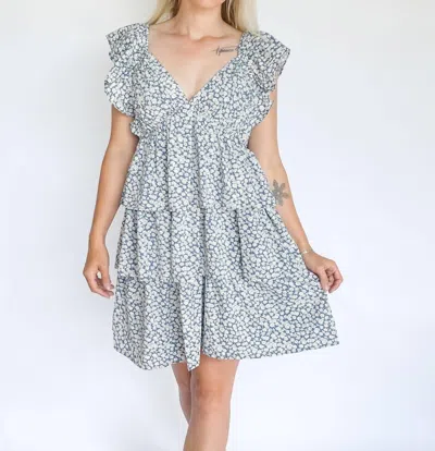 Doe & Rae Floral Mini Dress In Blue In Orange