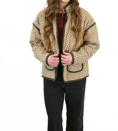 Doe & Rae Floral Quilted Jacket In Khaki/green Floral In Brown