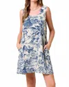 Doe & Rae Floral Scoop Neck Swing Dress In Ivory/blue In Blue