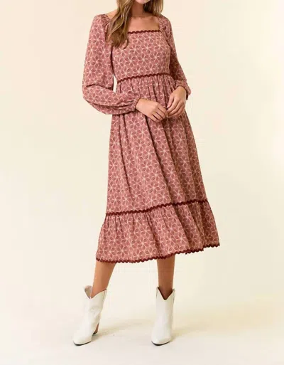 Doe & Rae Floral Tiered Midi Dress In Terracotta In Multi