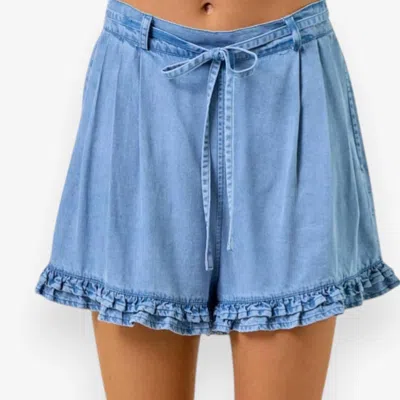 Doe & Rae Flowy Ruffle Shorts In Blue