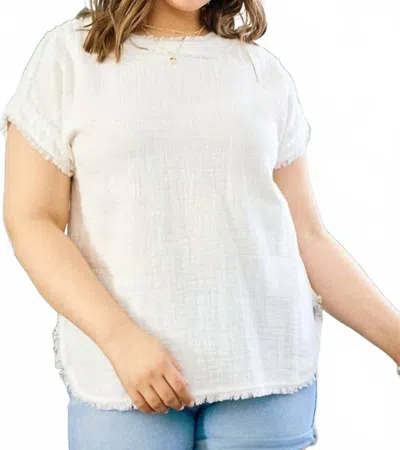 Doe & Rae Frayed Gauze Top - Plus Size In White