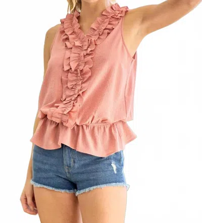 Doe & Rae Frilled V-neck Sleeveless Top In Blush In Multi