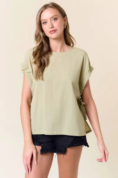 Doe & Rae Greta Short Cuffed Sleeves Top In Sage In Green