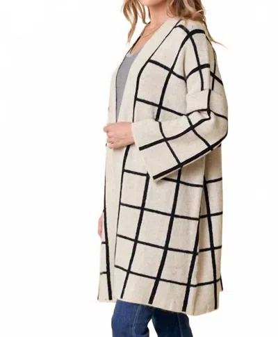Doe & Rae Grid Pattern Cardigan In Oatmeal/black In Multi