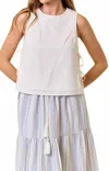 Doe & Rae Linen Ow Sleeveless Top In White In White