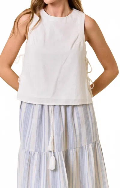 Doe & Rae Linen Ow Sleeveless Top In White