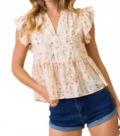 Doe & Rae Livvy Floral Ruffle Top In Cream Multi In Beige
