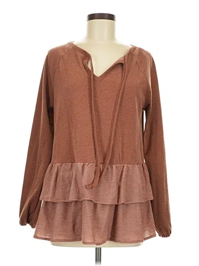 Pre-owned Doe & Rae Long Sleeve Blouse In Brown