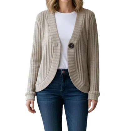 Doe & Rae Long Sleeve One Button Cardigan In Moss Green In Transparent