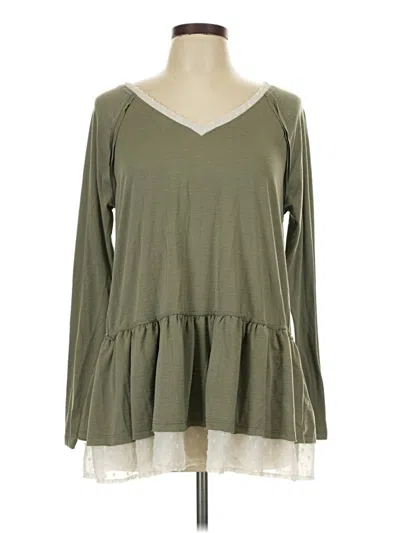Pre-owned Doe & Rae Long Sleeve Top Green Sweetheart Neckline Tops