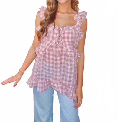 Doe & Rae Marina Gingham Top In Blush In Multi