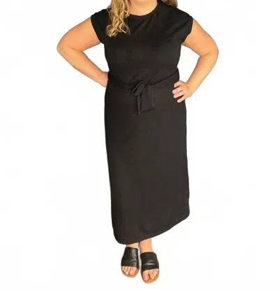 Doe & Rae Midi Knit Dress With Tie Waist In Black
