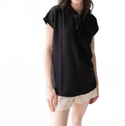 Doe & Rae Midnight Charm Tie Neck Blouse In Black