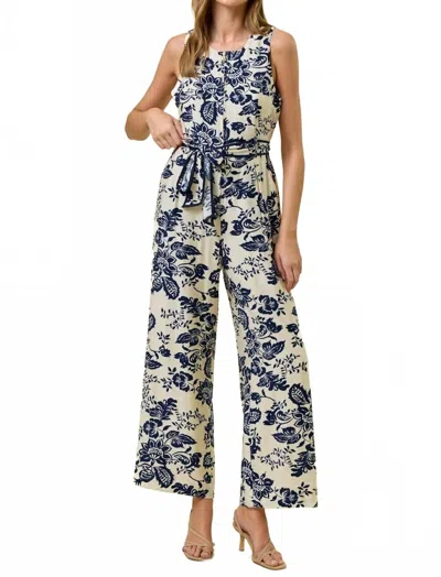 Doe & Rae Paisley Printed Zip Front Sleeveless Jumpsuit In Navy In Multi