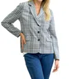 Doe & Rae Plaid Striped Lining Blazer In Ivory/black In Gray