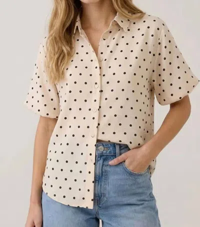 Doe & Rae Polka Dot Bubble Sleeve Blouse In Pattern In Beige