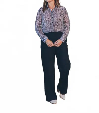 Doe & Rae Printed Chiffon Button Down Top In Black/white - Hoc Winter In Multi