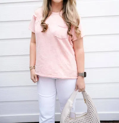 Doe & Rae Raw Edge Pocket Tee In Blush In Pink