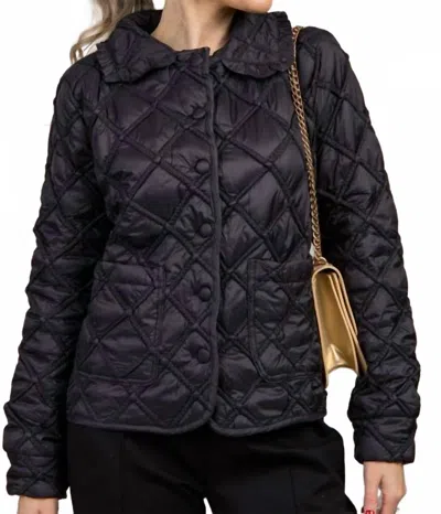 Doe & Rae Ruffle Collar Quilted Jacket In Black