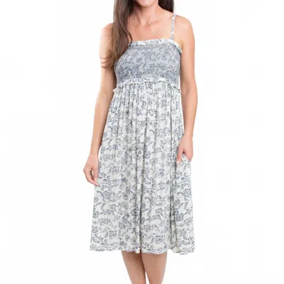 Doe & Rae Sarai Smocked Midi Dress In Multi In Blue