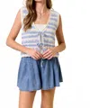 Doe & Rae Scallop Ribbed Tie Front Sleeveless Top In Pale Blue In Blue