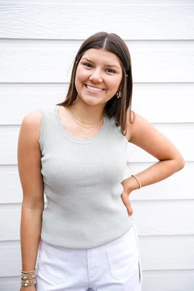 Doe & Rae Scalloped Scoop Neck Sweater Top In Pistachio In Gray