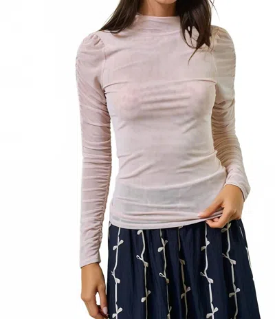 Doe & Rae Semi Sheer Mock Neck Top In Champagne In Gray