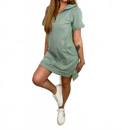 Doe & Rae Setting The Pace Cotton Blend Short Sleeve Mini Dress In Green