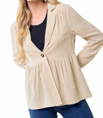 Doe & Rae Shirred Gauze Blazer In Tan In Neutral