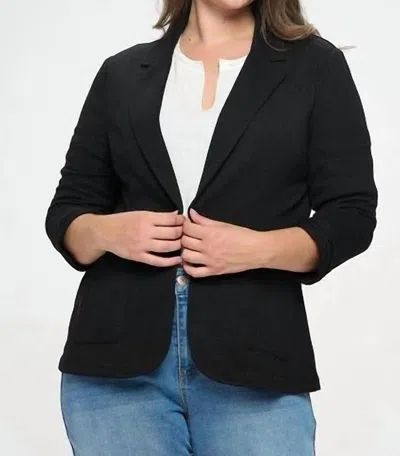 Doe & Rae Shirred Textured Blazer In Black In Purple