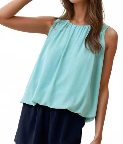 Doe & Rae Shirred Woven Top In Aqua In Blue