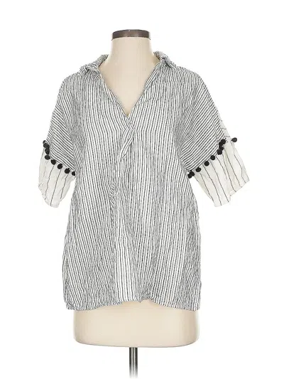 Pre-owned Doe & Rae Short Sleeve Blouse In Silver