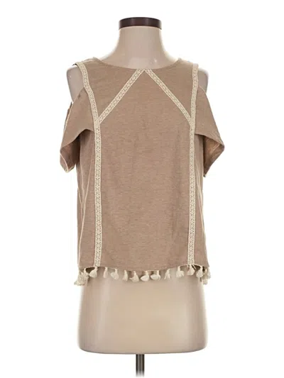 Pre-owned Doe & Rae Short Sleeve Top Tan Cold Shoulder Neckline Tops