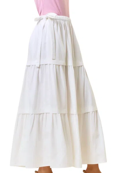 Doe & Rae Side Drawstring Waist Maxi Skirt In White