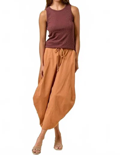 Doe & Rae Side Tuck Detail Midi Skirt In Almond In Orange