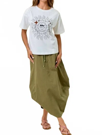 Doe & Rae Side Tuck Detail Midi Skirt In Camo Green