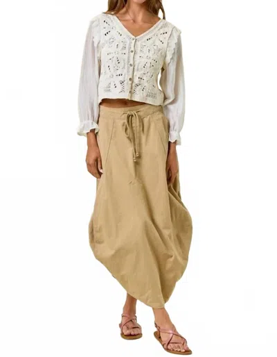 Doe & Rae Side Tuck Detail Midi Skirt In Khaki In Brown
