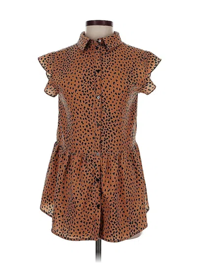 Pre-owned Doe & Rae Sleeveless Button Down Shirt In Brown