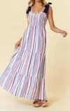 Doe & Rae Smocked Maxi Dress In Red/blue Multi In Blue