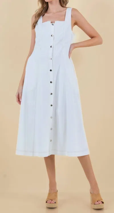 Doe & Rae Square Neck Midi Dress In White In Multi