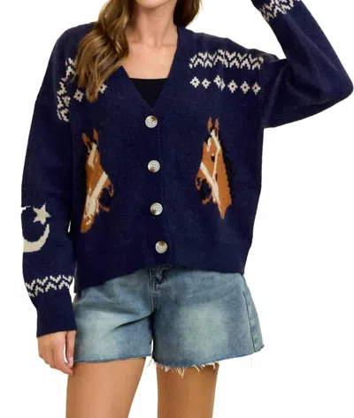 Doe & Rae Starlight Mustang Cardigan In Navy In Multi
